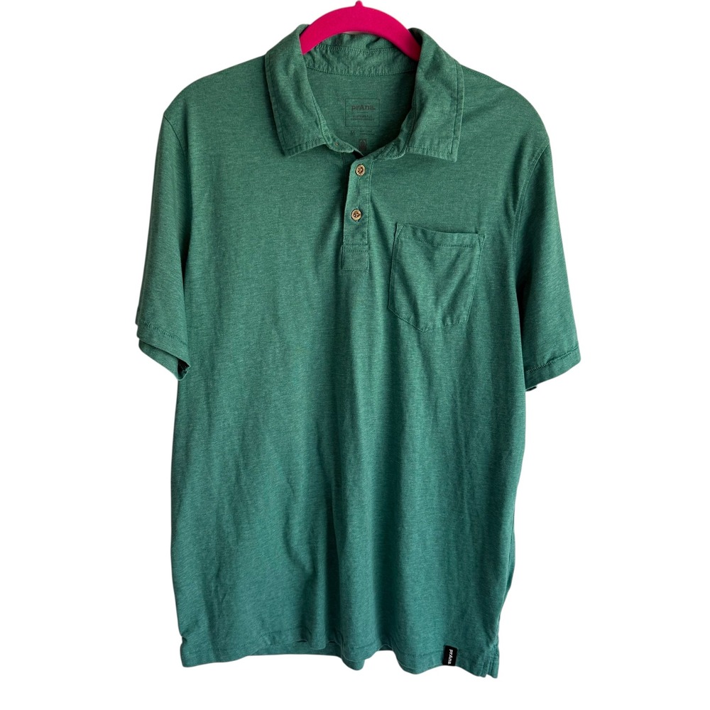 PRANA Green Mens Organic Cotton Polo, M